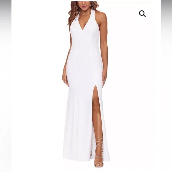 Xscape Womens Knit Halter Evening Dress White 8